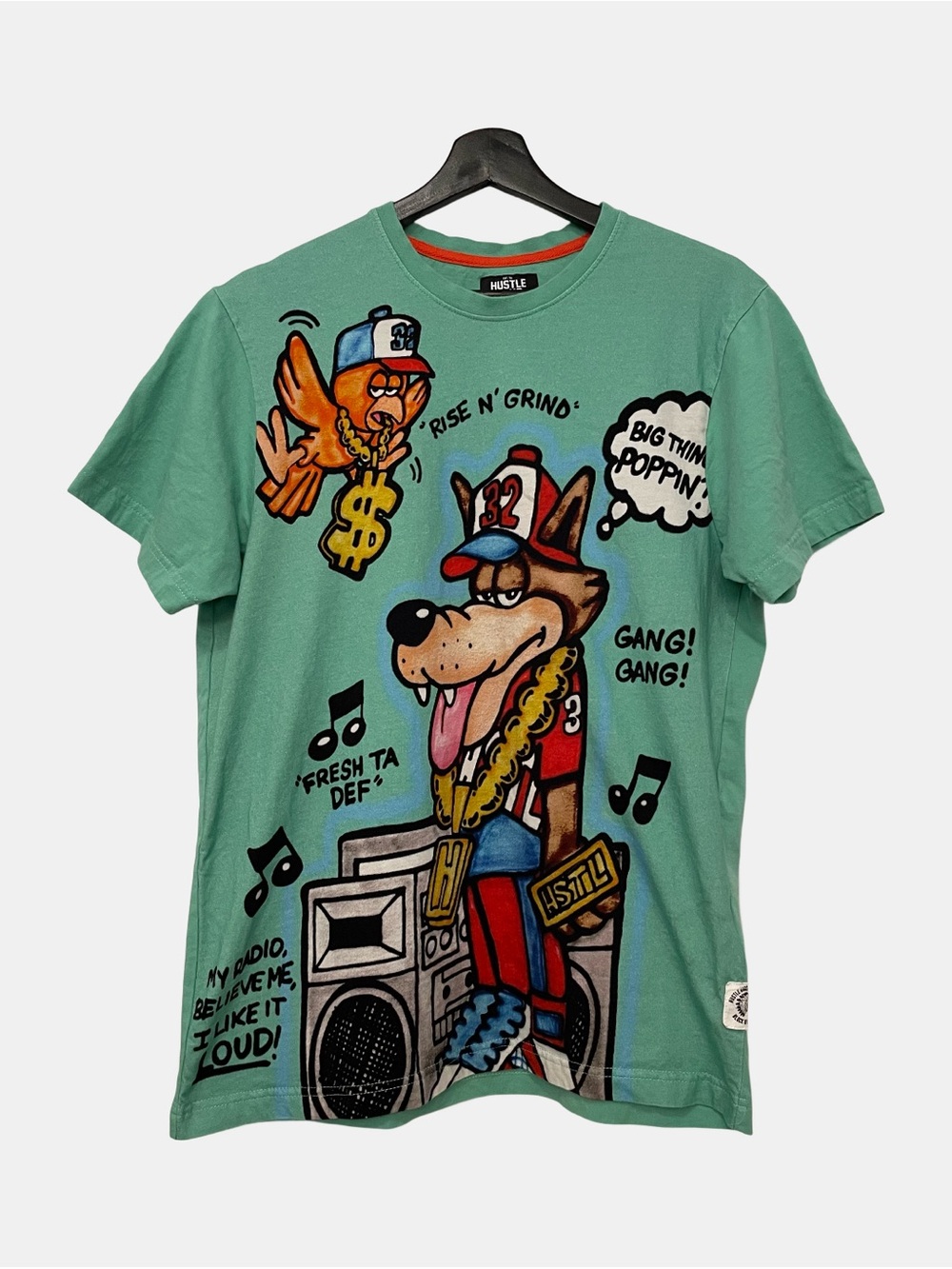 Hustle Gang Street Wolf Tee Green Graffiti T-shirt Mens Medium Cotton